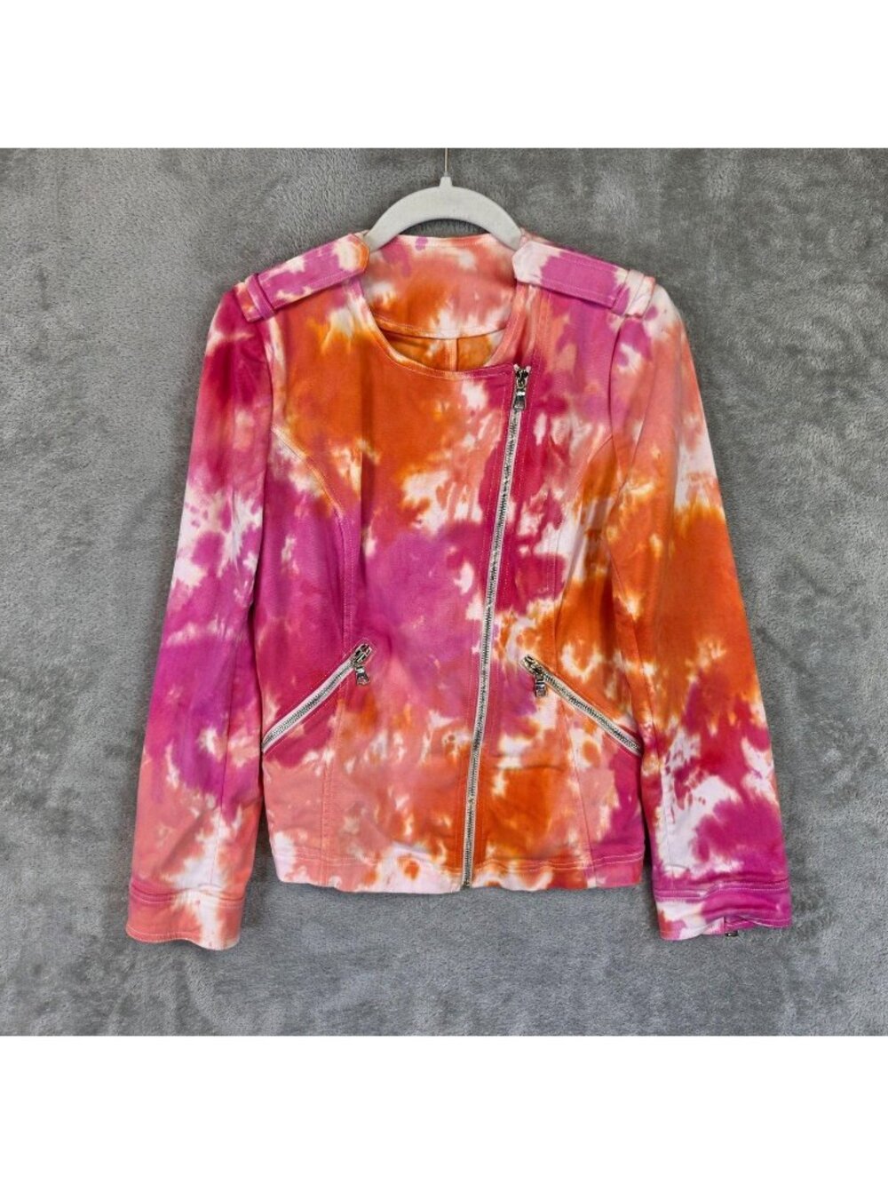 Trina Turk Jacket Womens Small Multicolor Jersey Moto Biker Zip Pockets Boho